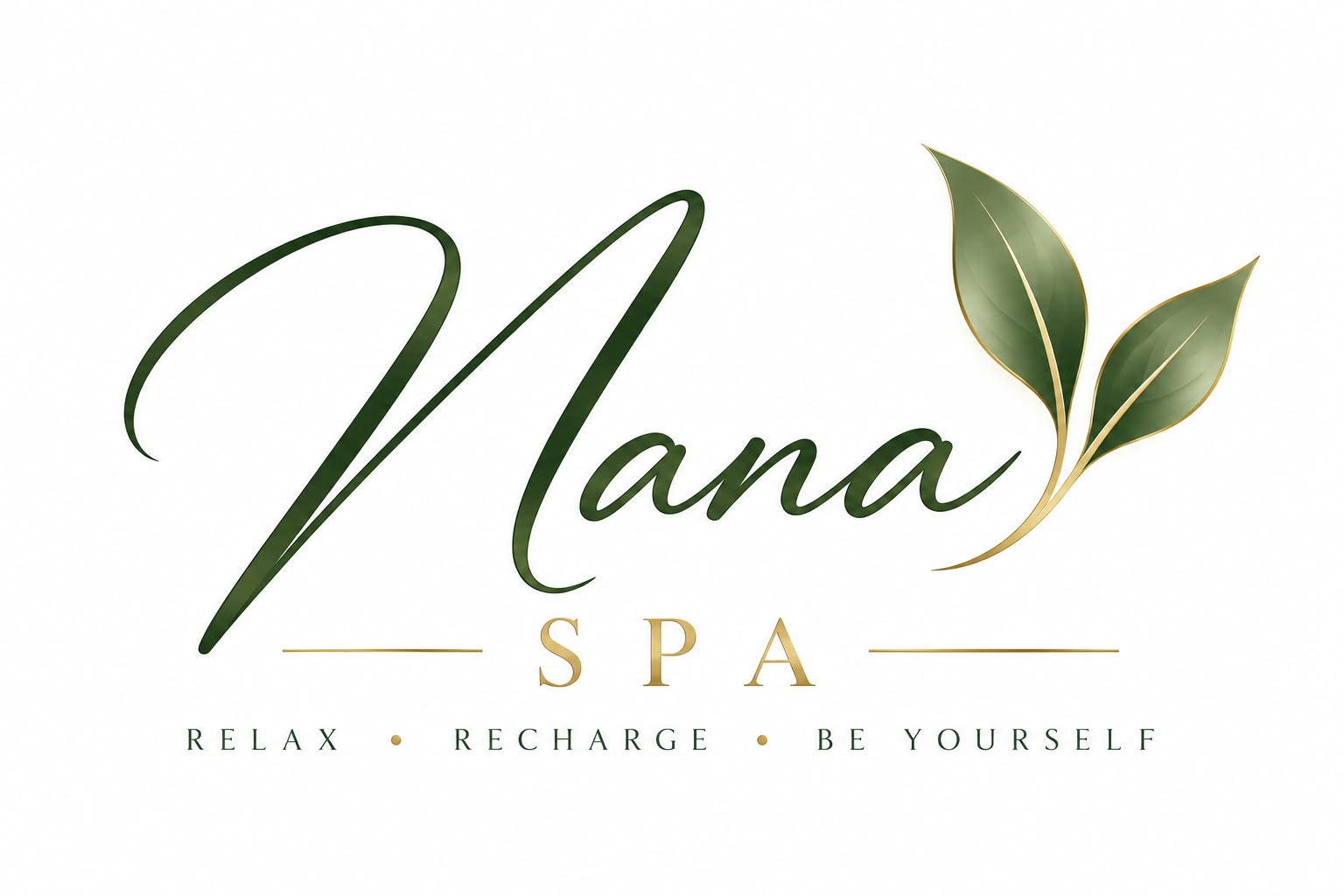 Nana Spa – vihreä ja kultainen kasviaiheinen logo